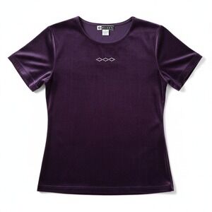 Blast Purple Velvet Short Sleeve T-Shirt, Women's Small,‎ Rhinestone Graphic